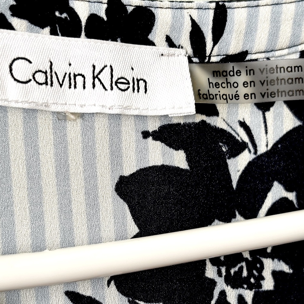 Calvin Klein • Floral and Striped Asymmetrical Blouse - Picture 3 of 8
